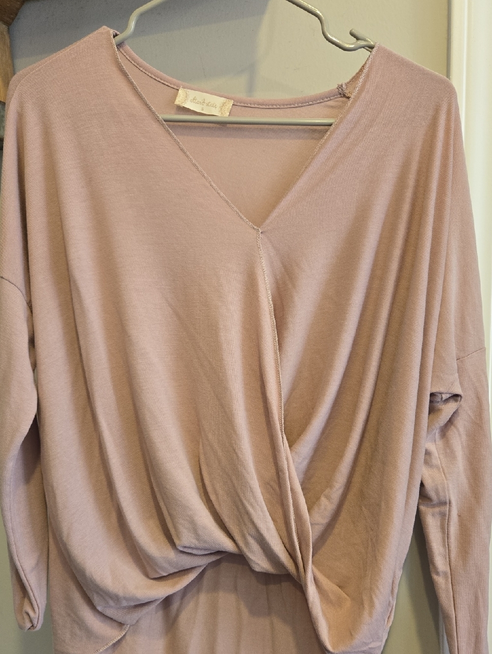 Altar'd State Mauve Twist-Front Long Sleeve Top